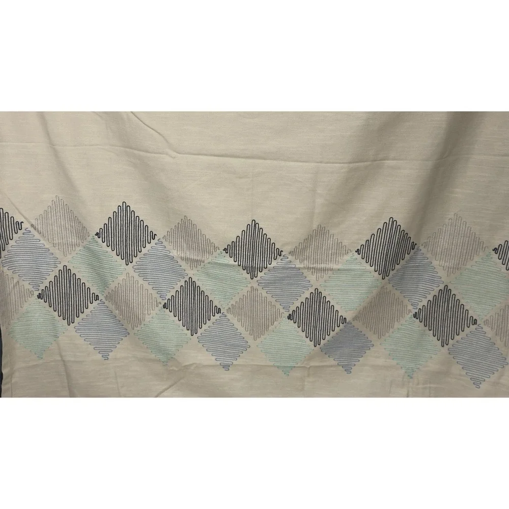 Threshold Curtain Panel Set Tan Zig Zag Embroidered Boho Blue Geometric